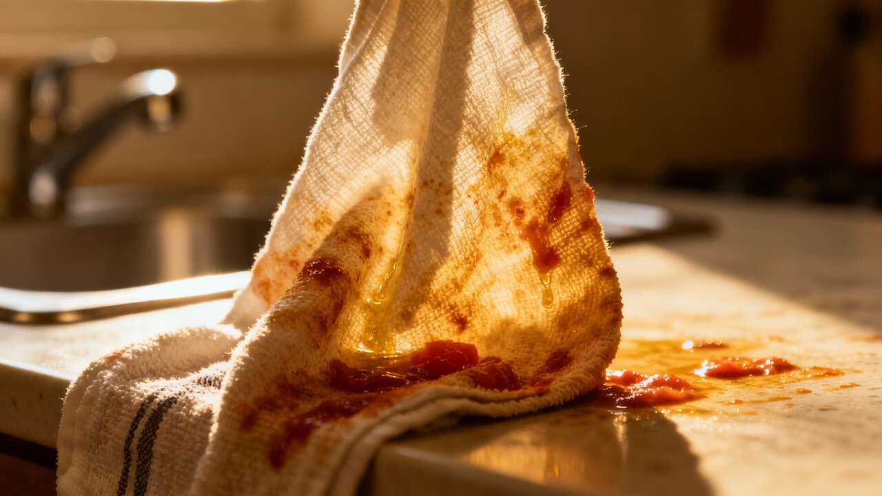 Torchons de cuisine tachés l'astuce géniale pour les blanchir sans frotter